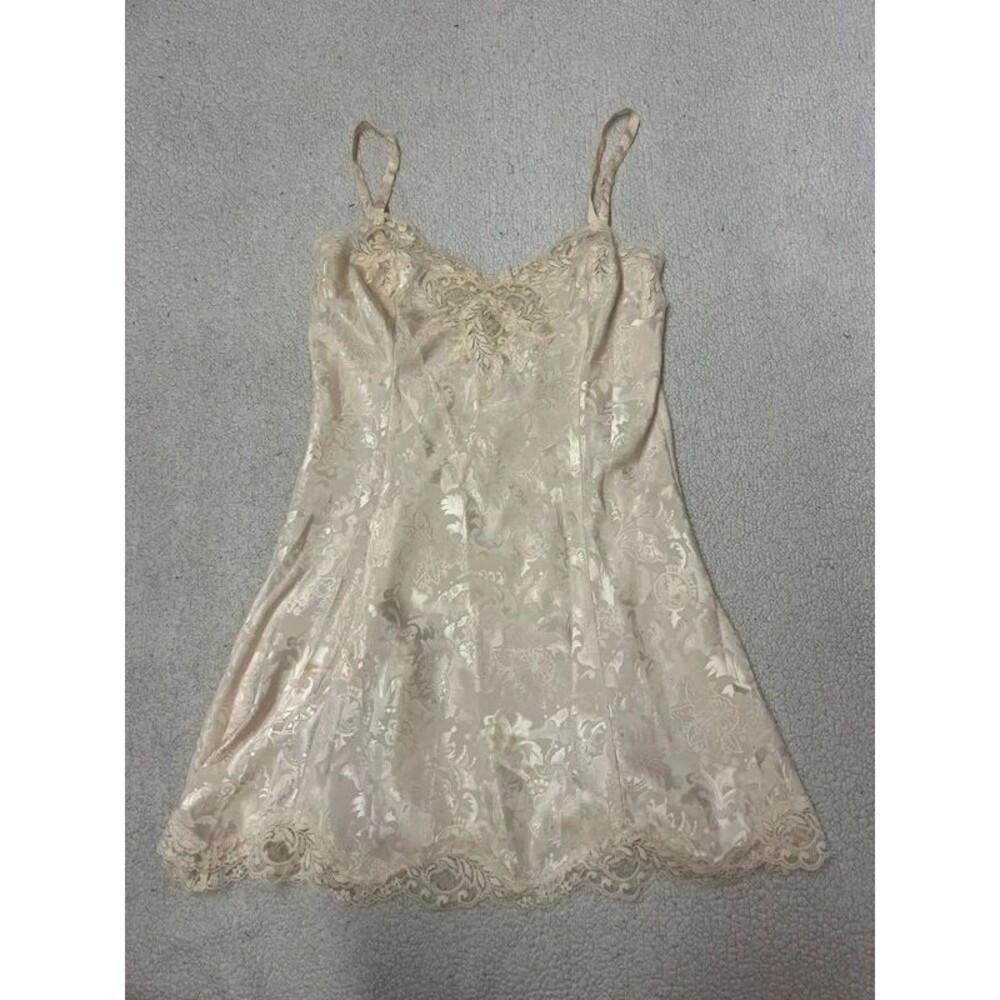 Vintage 90s Victorias Secret Gold Label Ivory Lace Slip Mini Dress Womens Medium